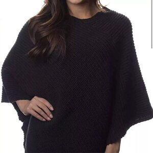 Love Your Melon Knit Shawl Sweater Poncho Logo Patch Cotton Cozy Womens OS Black